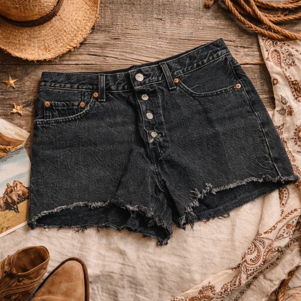 Vintage Levi’s 501 Cutoff Denim Shorts | 90s Black Button Fly | High Rise